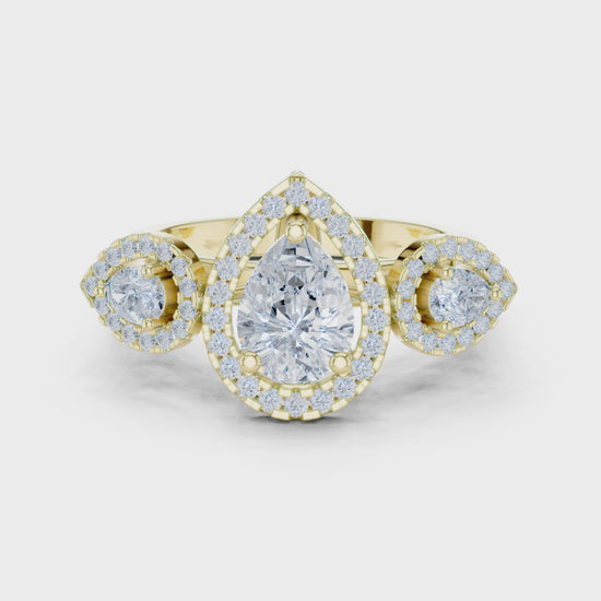 Celeste Cluster Pear & Round Diamond Engagement Ring in Yellow Gold