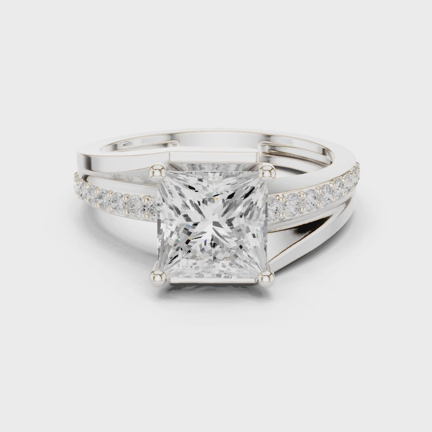 Crest Bypass Princess & Round Diamond Engagement Ring in Silver