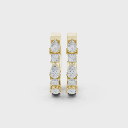 Aria Pear & Princess Diamond Hoop Earrings in Yellow Gold