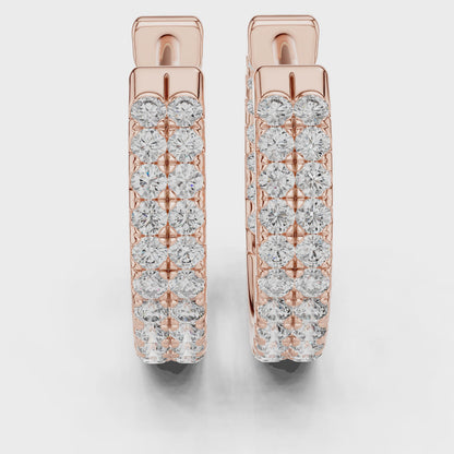Wave Round Diamond Huggie Hoop Earrings in Rose Gold