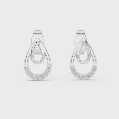 Petal Round Diamond Drop Earrings in Silver