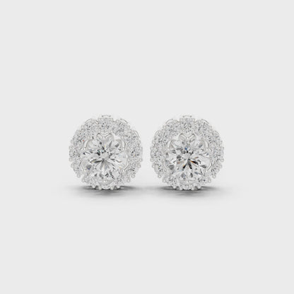 Luminous Scalloped Round Diamond Stud Earrings in Platinum