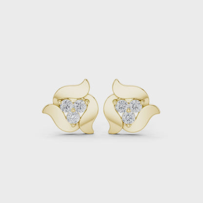 Sculpted Petal Round Diamond Stud Earrings in Yellow Gold
