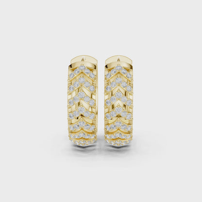 Aura Chevron Round Diamond Hoop Earrings in Yellow Gold
