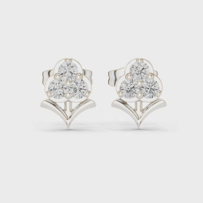 Fleur-de-Lis Round Diamond Stud Earrings in Platinum