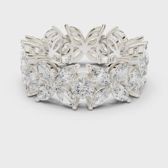 Petal Floral Marquise & Round Diamond Eternity Band in Silver