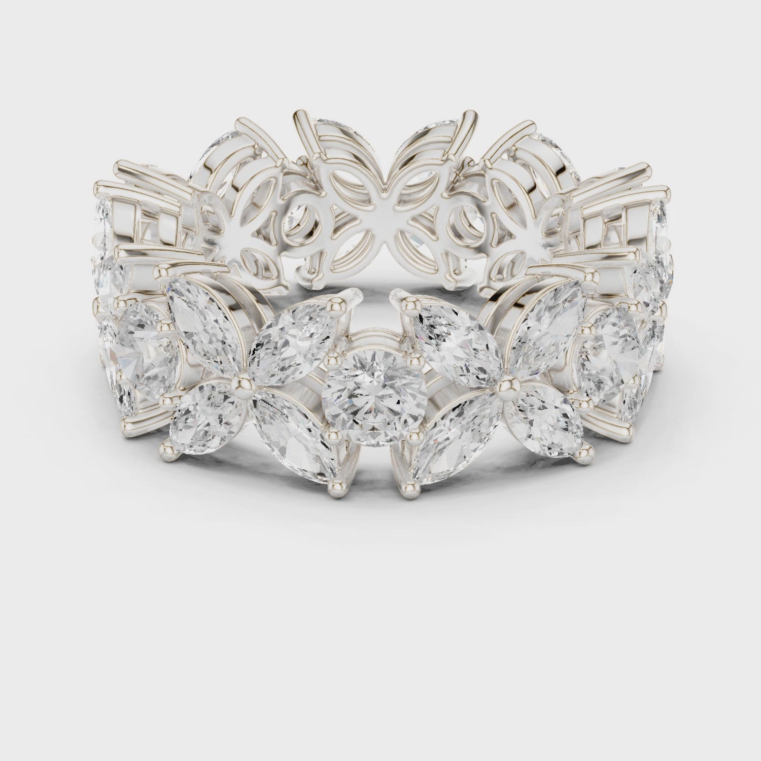 Petal Floral Marquise & Round Diamond Eternity Band in Silver