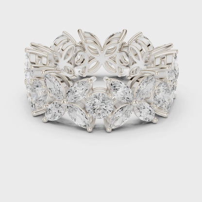 Petal Floral Marquise & Round Diamond Eternity Band in Silver