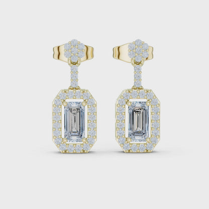 The Deco Flora Emerald & Round Diamond Drop Earrings in Yellow Gold