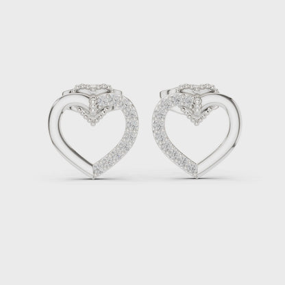 Petal Beaded Round Diamond Stud Earrings in Silver