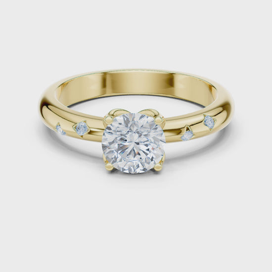 Petal Round Diamond Engagement Ring in Yellow Gold
