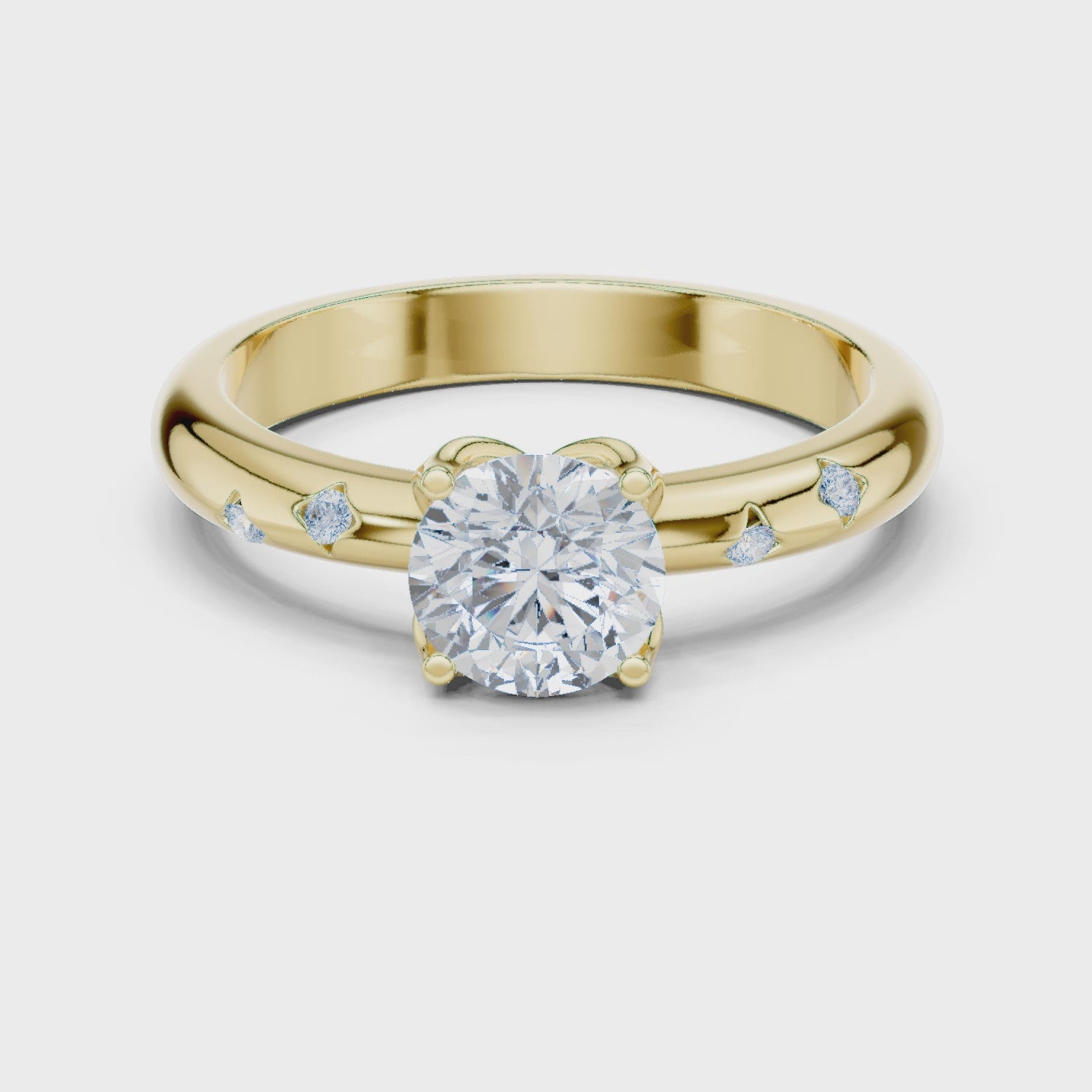 Petal Round Diamond Engagement Ring in Yellow Gold