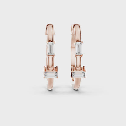Iris Emerald Diamond Huggie Hoop Earrings in Rose Gold