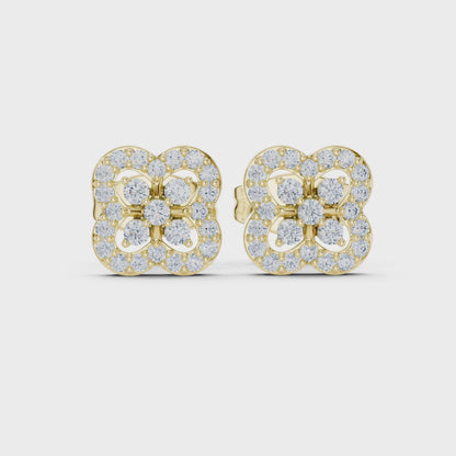 Fleur Tapestry Round Diamond Stud Earrings in Yellow Gold