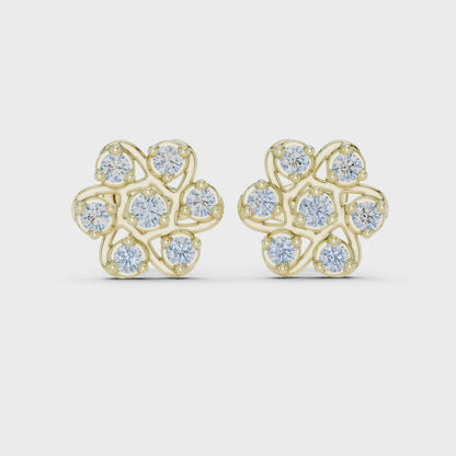 Fleur Royale Round Diamond Stud Earrings in Yellow Gold