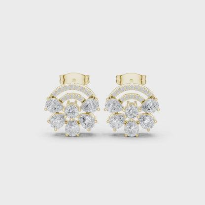 Serene Cluster Pear & Round Diamond Stud Earrings in Yellow Gold