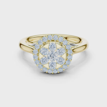 Starburst Halo Round Diamond Engagement Ring in Yellow Gold
