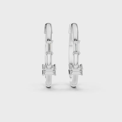 Iris Emerald Diamond Huggie Hoop Earrings in Silver