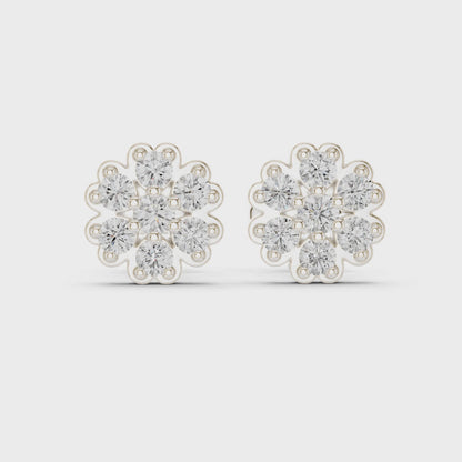Luminous Daisy Cluster Round Diamond Stud Earrings in Platinum