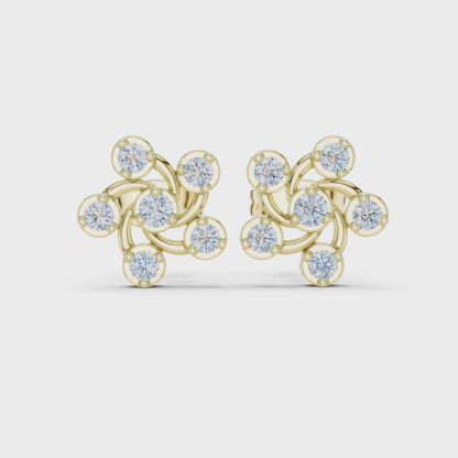 Celestia Pinwheel Round Diamond Stud Earrings in Yellow Gold