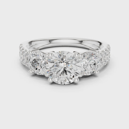 Celeste Three-Stone Round Diamond Engagement Ring in Silver