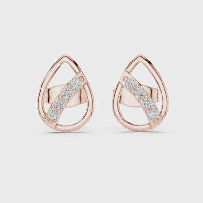 Wave Round Diamond Stud Earrings in Rose Gold