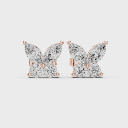 Moissanite Papillon Marquise & Round Diamond Stud Earrings in Rose Gold