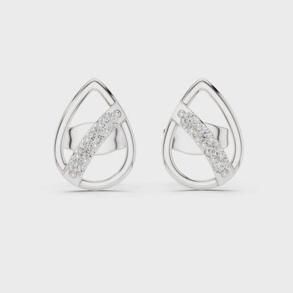 Wave Round Diamond Stud Earrings in Silver