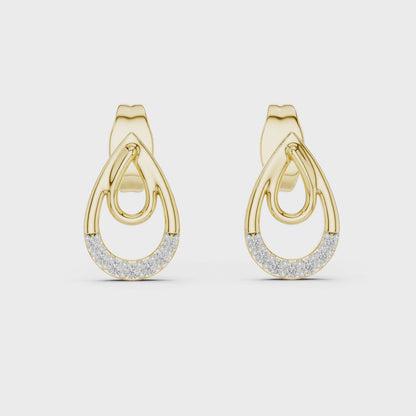 Petal Round Diamond Drop Earrings in Yellow Gold