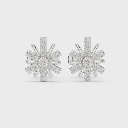 Bloom Floral Round Diamond Stud Earrings in Silver