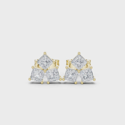 Juno Cluster Princess Diamond Stud Earrings in Yellow Gold