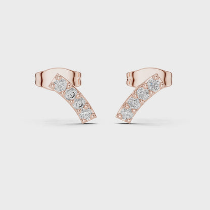 Nova Bar Round Diamond Stud Earrings in Rose Gold