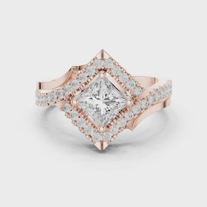 Juno Bypass Princess & Round Diamond Engagement Ring in Rose Gold