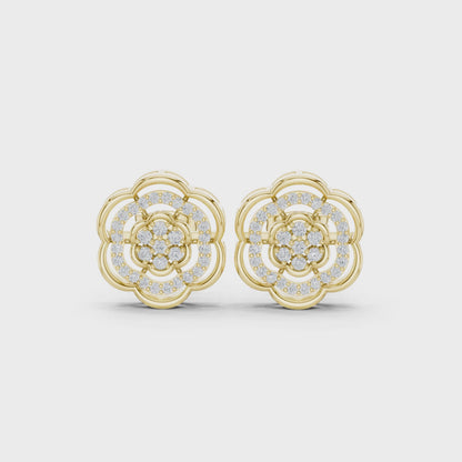 The Ethereal Flora Round Diamond Stud Earrings in Yellow Gold