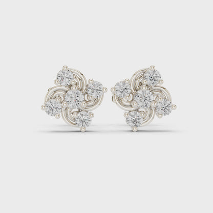 Celestial Swirl Round Diamond Stud Earrings in Silver