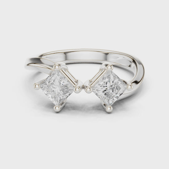 Juno Bypass Princess Diamond Toi Et Moi Ring in Silver
