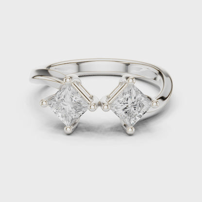 Juno Bypass Princess Diamond Toi Et Moi Ring in Silver