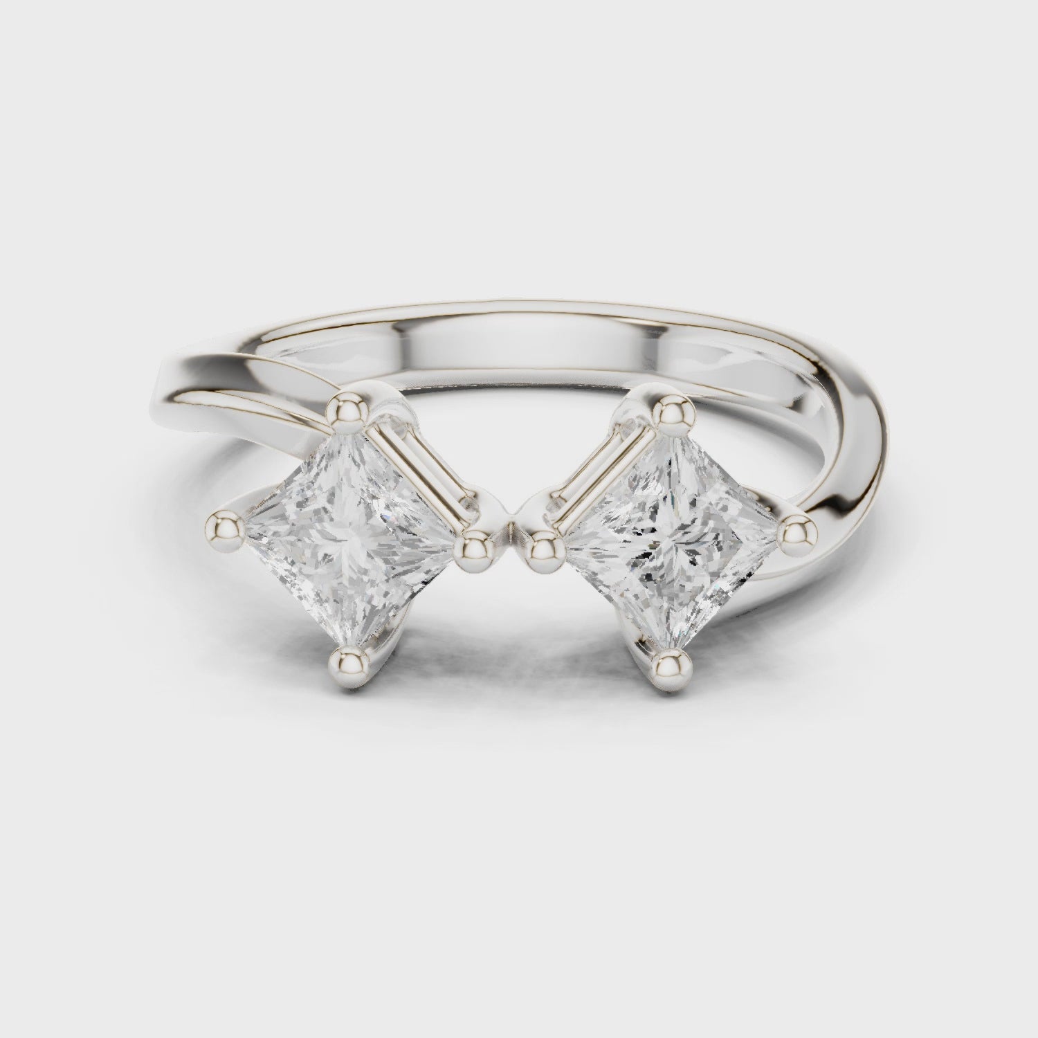 Juno Bypass Princess Diamond Toi Et Moi Ring in Silver