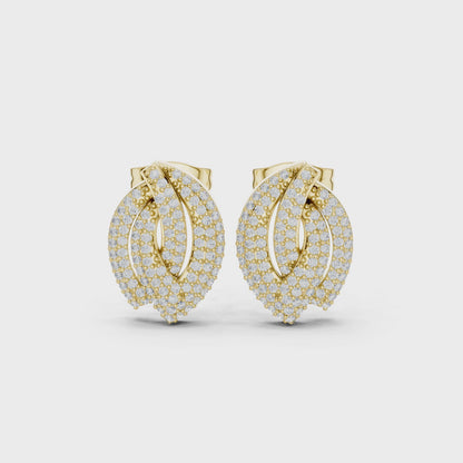 Petal Crossover Round Diamond Stud Earrings in Yellow Gold
