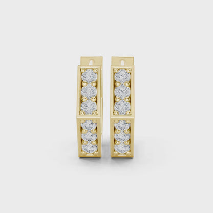 Vertex Hexagon Round Diamond Hoop Earrings in Yellow Gold