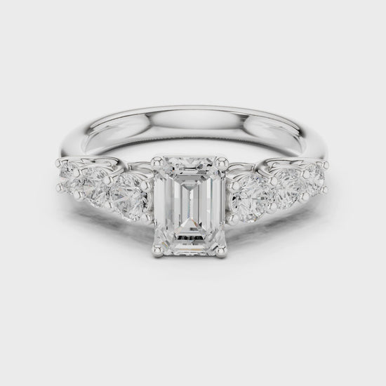 Celeste Seven-Stone Emerald & Round Diamond Engagement Ring in Silver