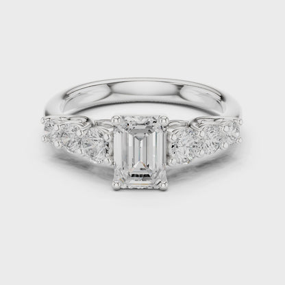 Celeste Seven-Stone Emerald & Round Diamond Engagement Ring in Silver
