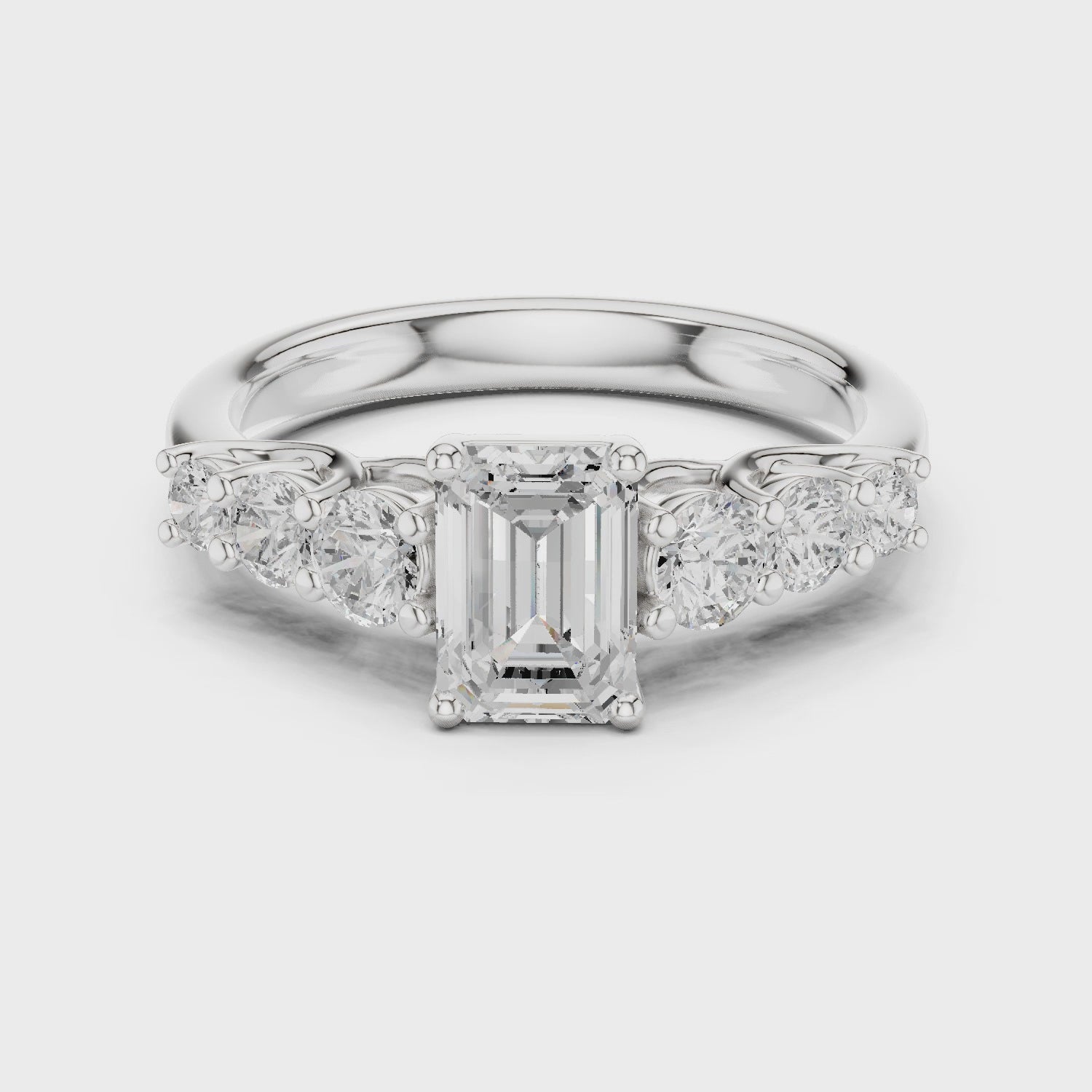 Celeste Seven-Stone Emerald & Round Diamond Engagement Ring in Silver
