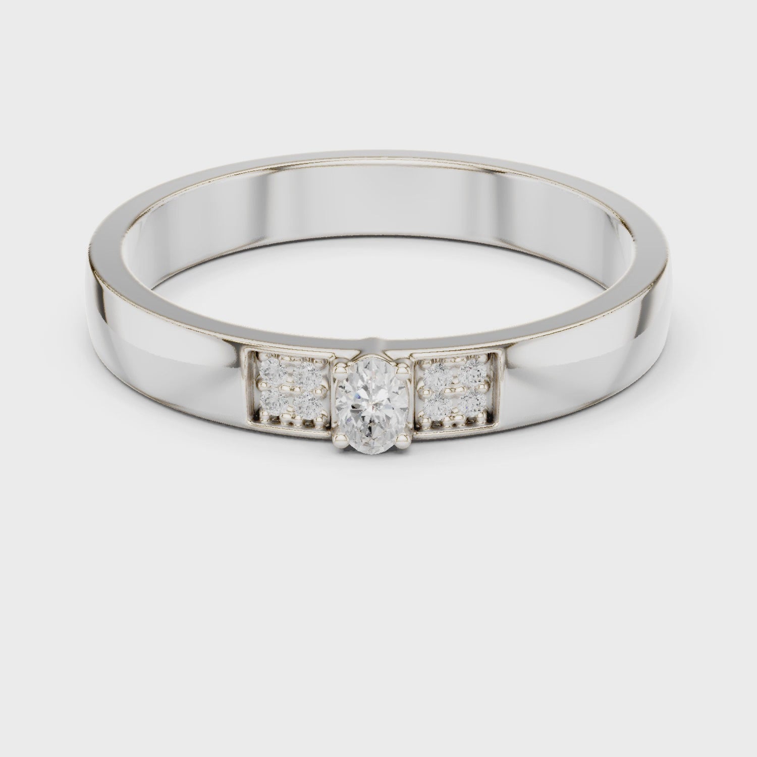 The Sleek Oval & Round Diamond Band in Silver