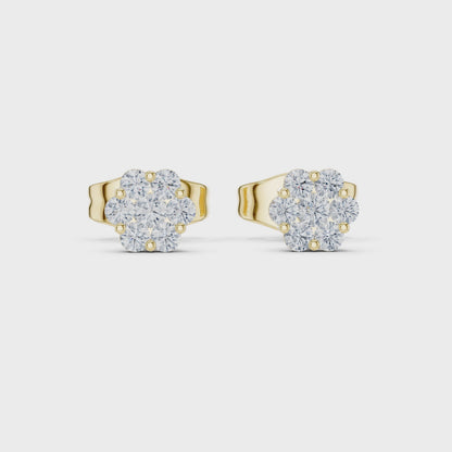 Whispering Flora Round Diamond Stud Earrings in Yellow Gold