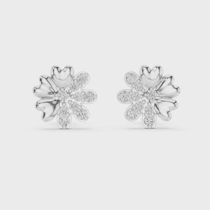 Dual Essence Floral Round Diamond Stud Earrings in Platinum