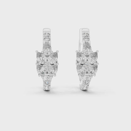 Iris Cluster Pear & Round Diamond Huggie Hoop Earrings in Silver