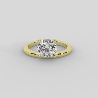 Chevron Elegance Solitaire Round Diamond Engagement Ring in Yellow Gold