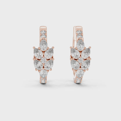 Iris Cluster Pear & Round Diamond Huggie Hoop Earrings in Rose Gold