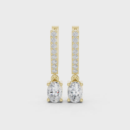 Juno Pave Oval & Round Diamond Drop Earrings in Yellow Gold